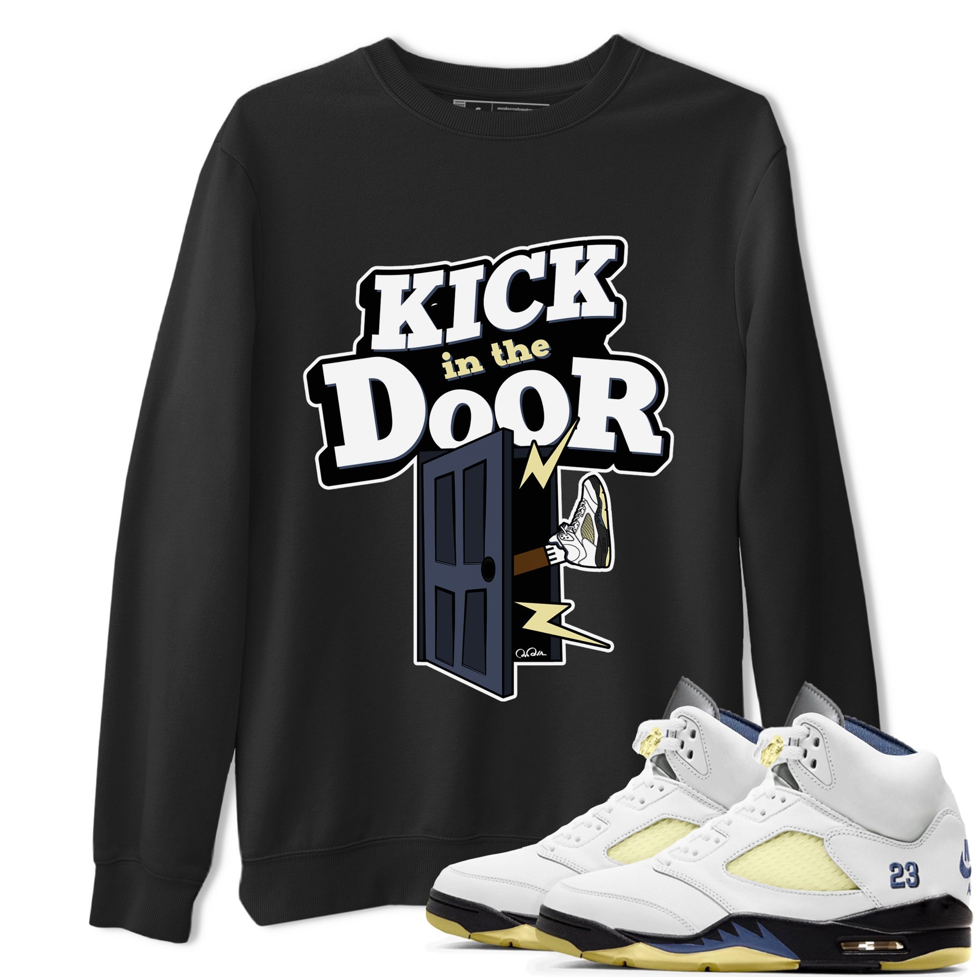 Air Jordan 5 A Ma Maniere x Photon Dust shirt to match jordans Kick In The Door sneaker tees Jordan 5 A Ma Maniere "Dawn" SNRT Sneaker Release Tees Unisex Black 1 T-Shirt