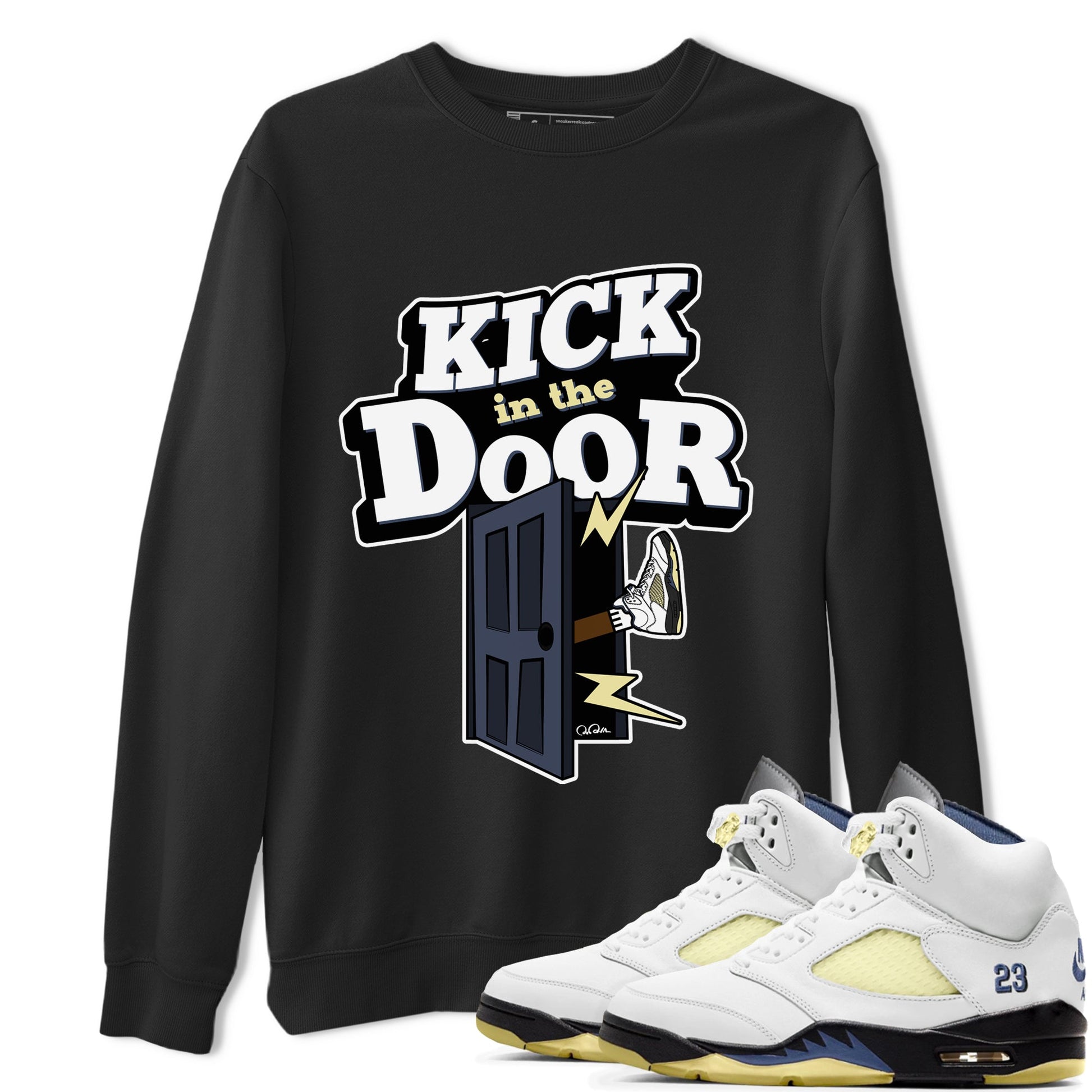 Air Jordan 5 A Ma Maniere x Photon Dust shirt to match jordans Kick In The Door sneaker tees Jordan 5 A Ma Maniere "Dawn" SNRT Sneaker Release Tees Unisex Black 1 T-Shirt