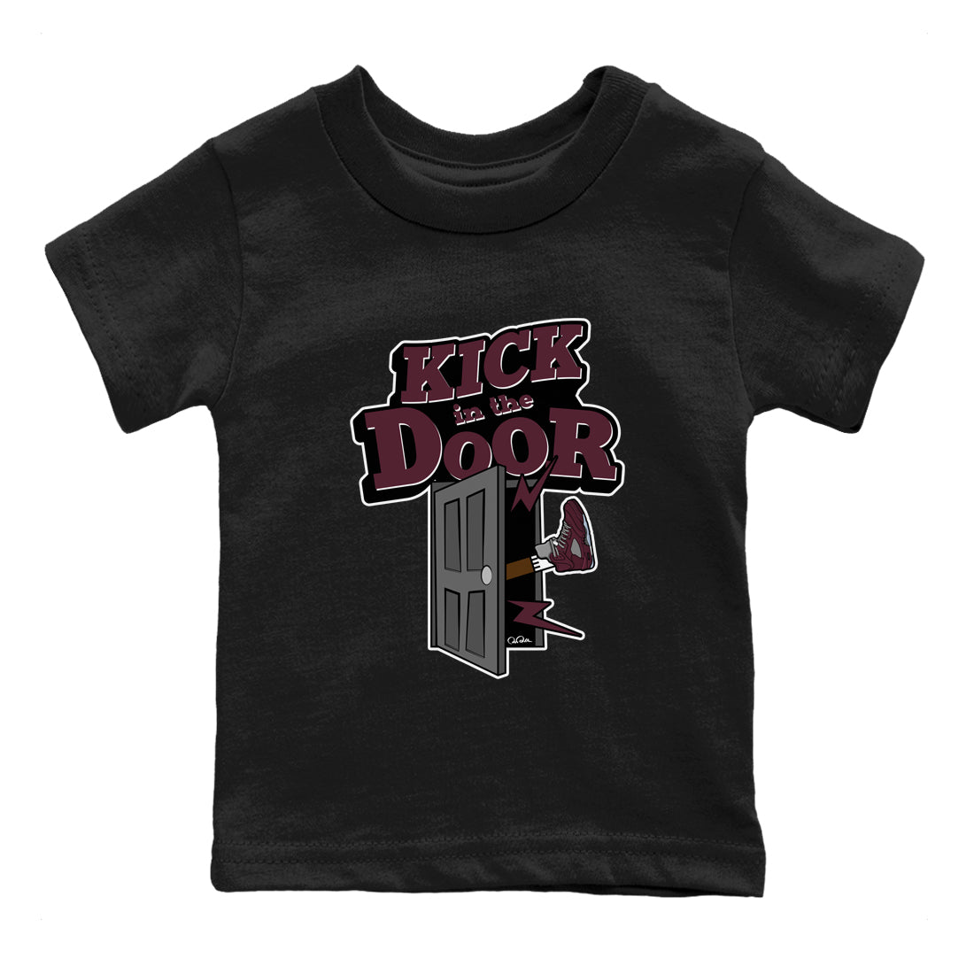 Air Jordan 5 Burgundy Sneaker Match Tees Kick In The Door Sneaker Tees AJ5 Burgundy Sneaker Release Tees Kids Shirts Black 2