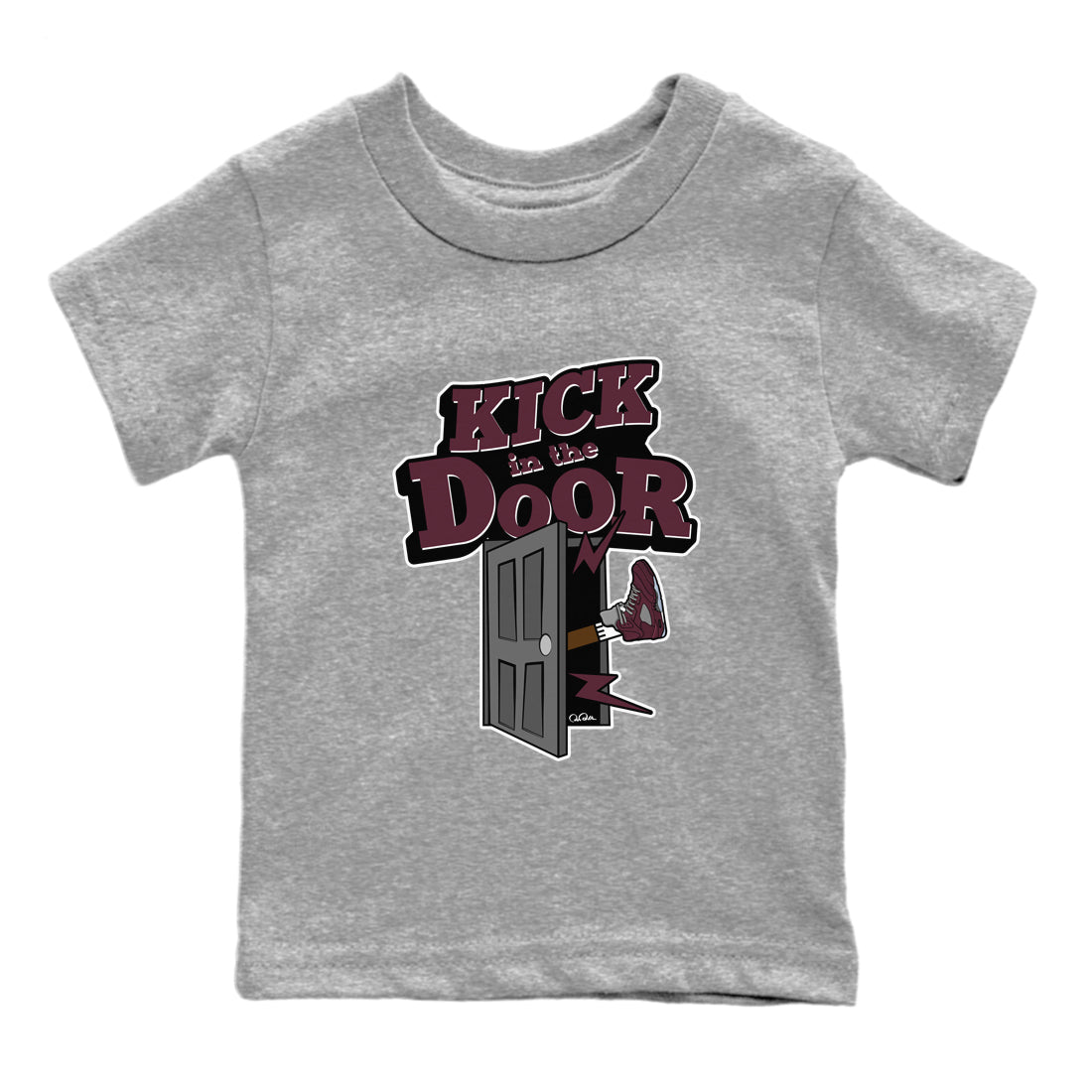 Air Jordan 5 Burgundy Sneaker Match Tees Kick In The Door Sneaker Tees AJ5 Burgundy Sneaker Release Tees Kids Shirts Heather Grey 2