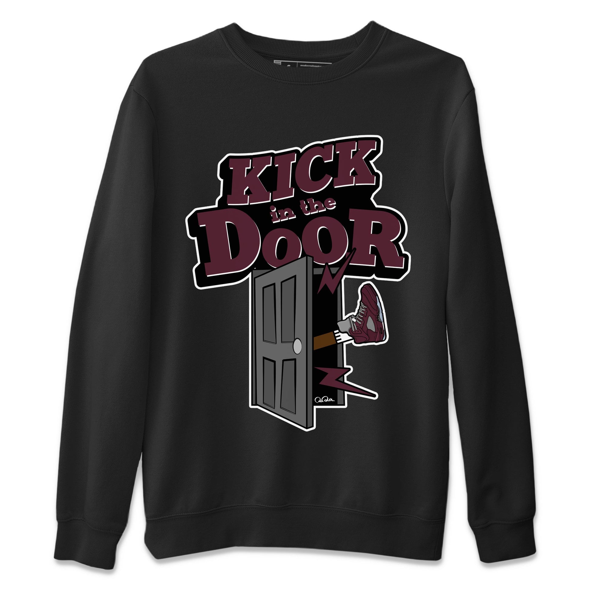 Air Jordan 5 Burgundy Sneaker Match Tees Kick In The Door Sneaker Tees AJ5 Burgundy Sneaker Release Tees Unisex Shirts Black 2