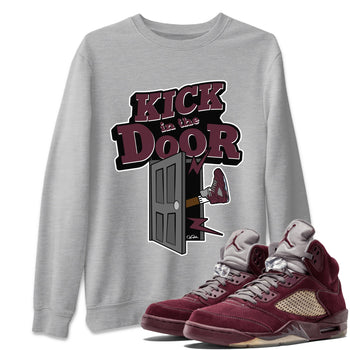 Air Jordan 5 Burgundy Sneaker Match Tees Kick In The Door Sneaker Tees AJ5 Burgundy Sneaker Release Tees Unisex Shirts Heather Grey 1