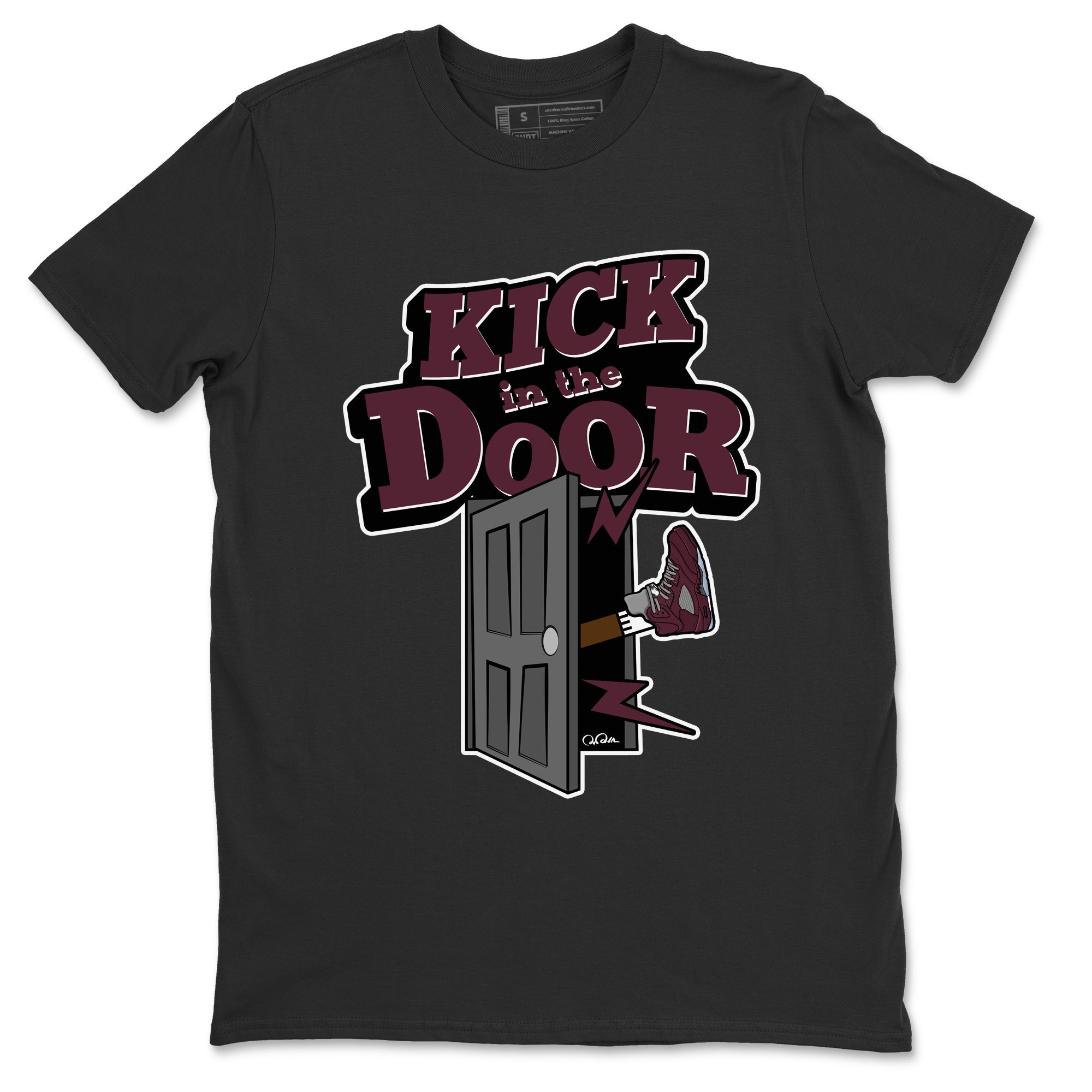 Air Jordan 5 Burgundy Sneaker Match Tees Kick In The Door Sneaker Tees AJ5 Burgundy Sneaker Release Tees Unisex Shirts Black 2