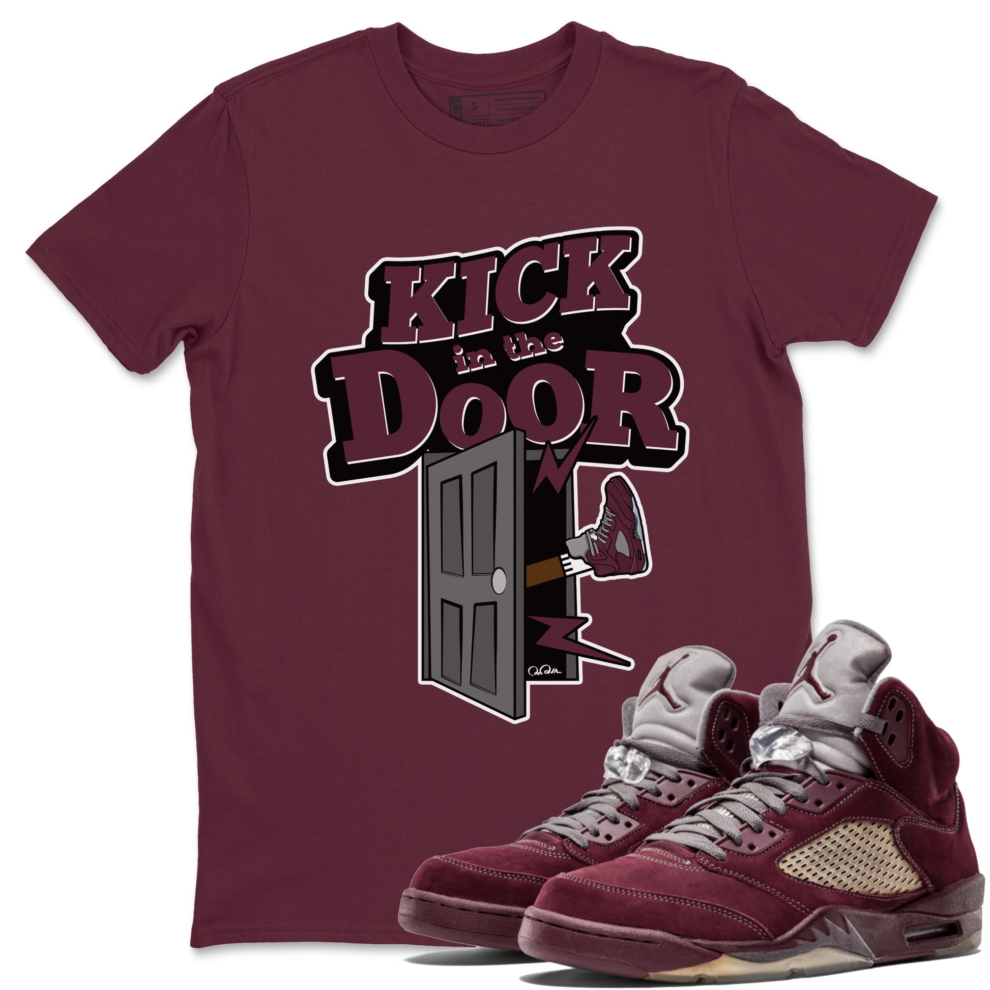 Air Jordan 5 Burgundy Sneaker Match Tees Kick In The Door Sneaker Tees AJ5 Burgundy Sneaker Release Tees Unisex Shirts Maroon 1