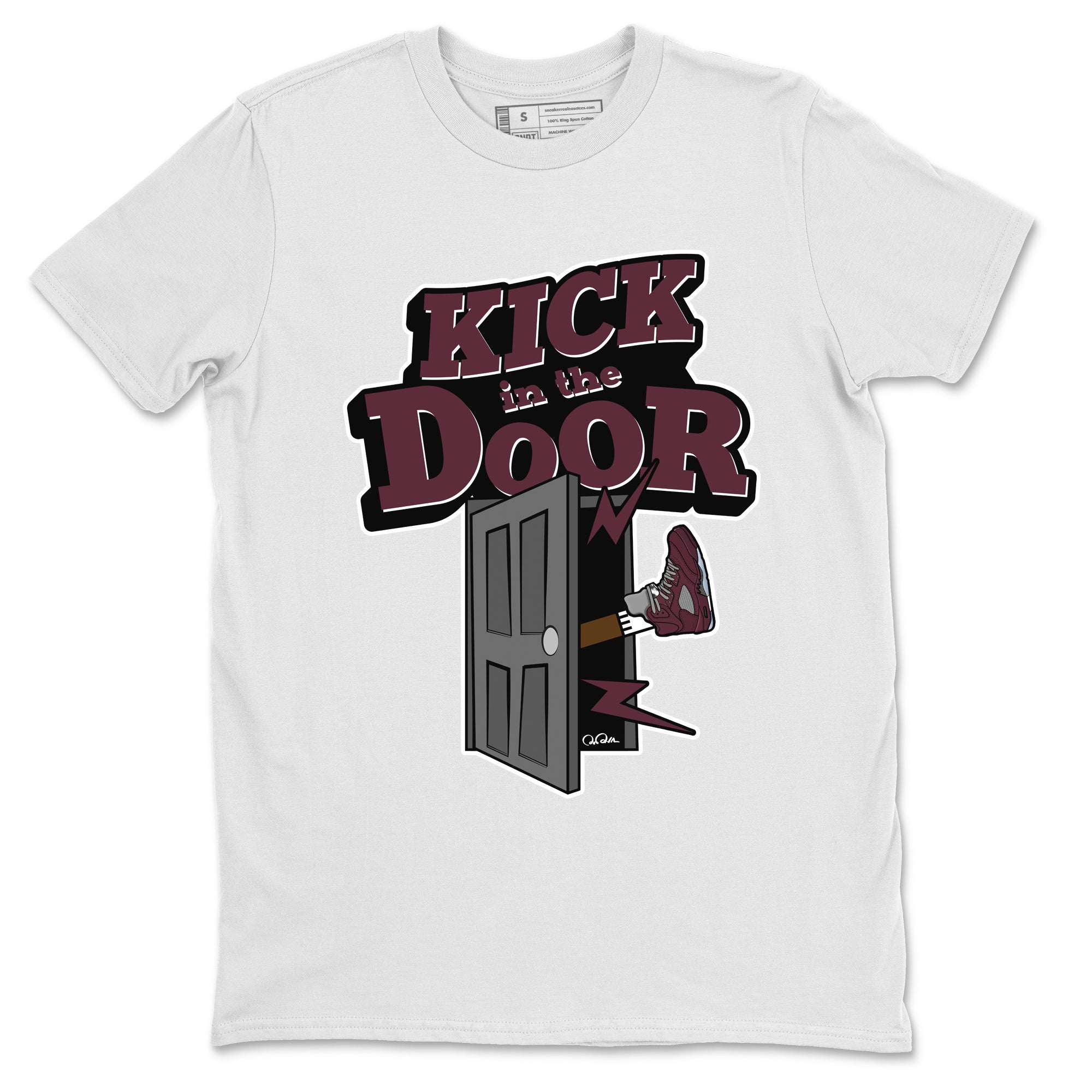 Air Jordan 5 Burgundy Sneaker Match Tees Kick In The Door Sneaker Tees AJ5 Burgundy Sneaker Release Tees Unisex Shirts White 2