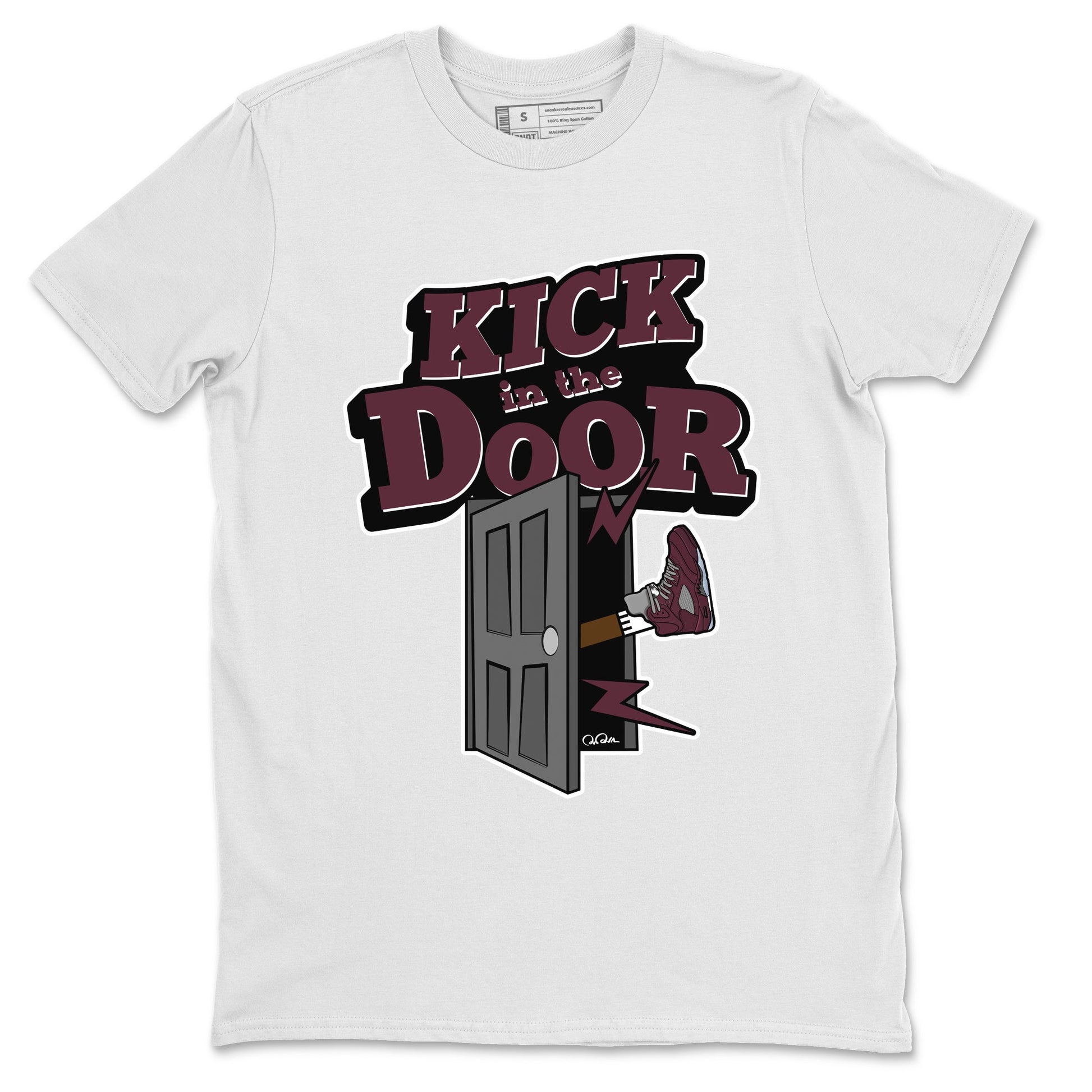 Air Jordan 5 Burgundy Sneaker Match Tees Kick In The Door Sneaker Tees AJ5 Burgundy Sneaker Release Tees Unisex Shirts White 2