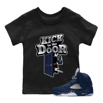 Air Jordan 5 Georgetown Sneaker Match Tees Kick In The Door Sneaker Tees AJ5 Georgetown Sneaker Release Tees Kids Shirts Black 1