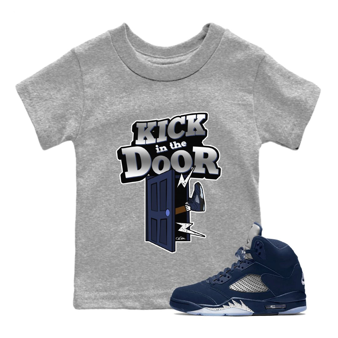 Air Jordan 5 Georgetown Sneaker Match Tees Kick In The Door Sneaker Tees AJ5 Georgetown Sneaker Release Tees Kids Shirts Heather Grey 1