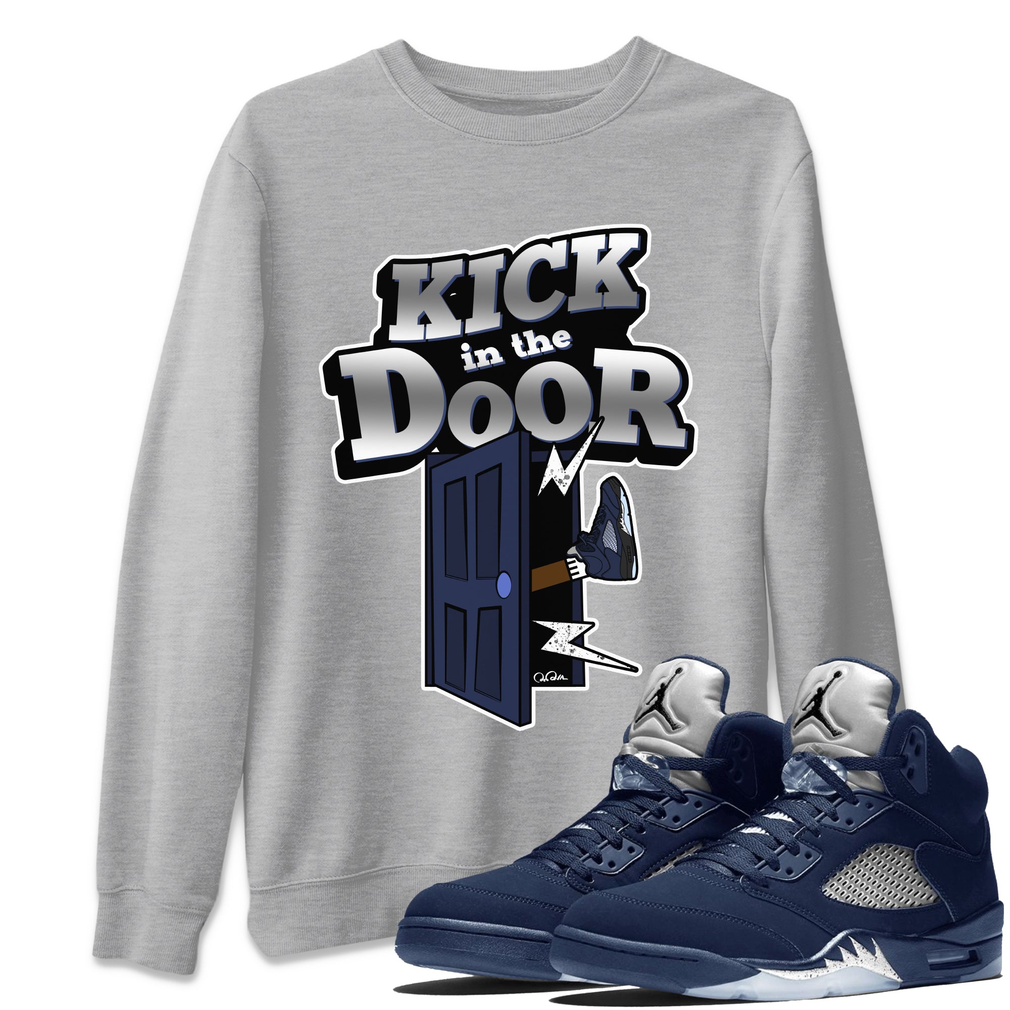 Air Jordan 5 Georgetown Sneaker Match Tees Kick In The Door Sneaker Tees AJ5 Georgetown Sneaker Release Tees Unisex Shirts Heather Grey 1