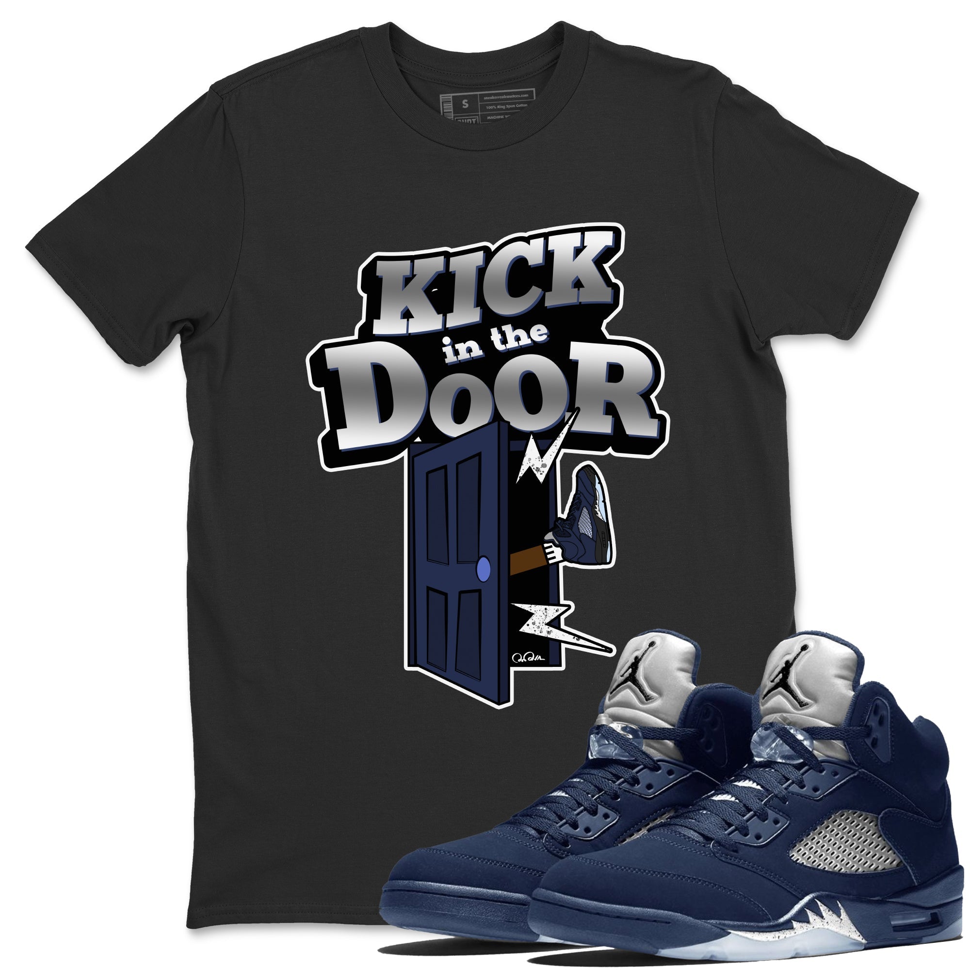 Air Jordan 5 Georgetown Sneaker Match Tees Kick In The Door Sneaker Tees AJ5 Georgetown Sneaker Release Tees Unisex Shirts Black 1