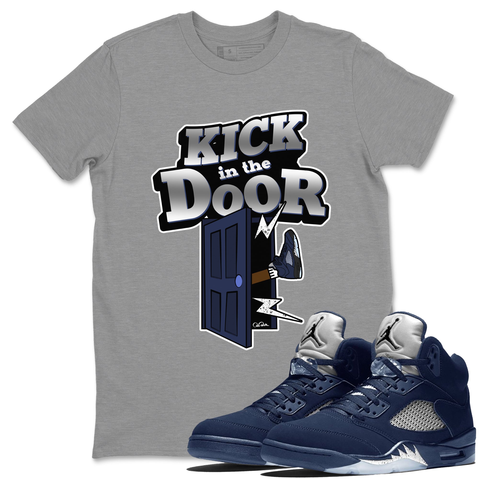 Air Jordan 5 Georgetown Sneaker Match Tees Kick In The Door Sneaker Tees AJ5 Georgetown Sneaker Release Tees Unisex Shirts Heather Grey 1