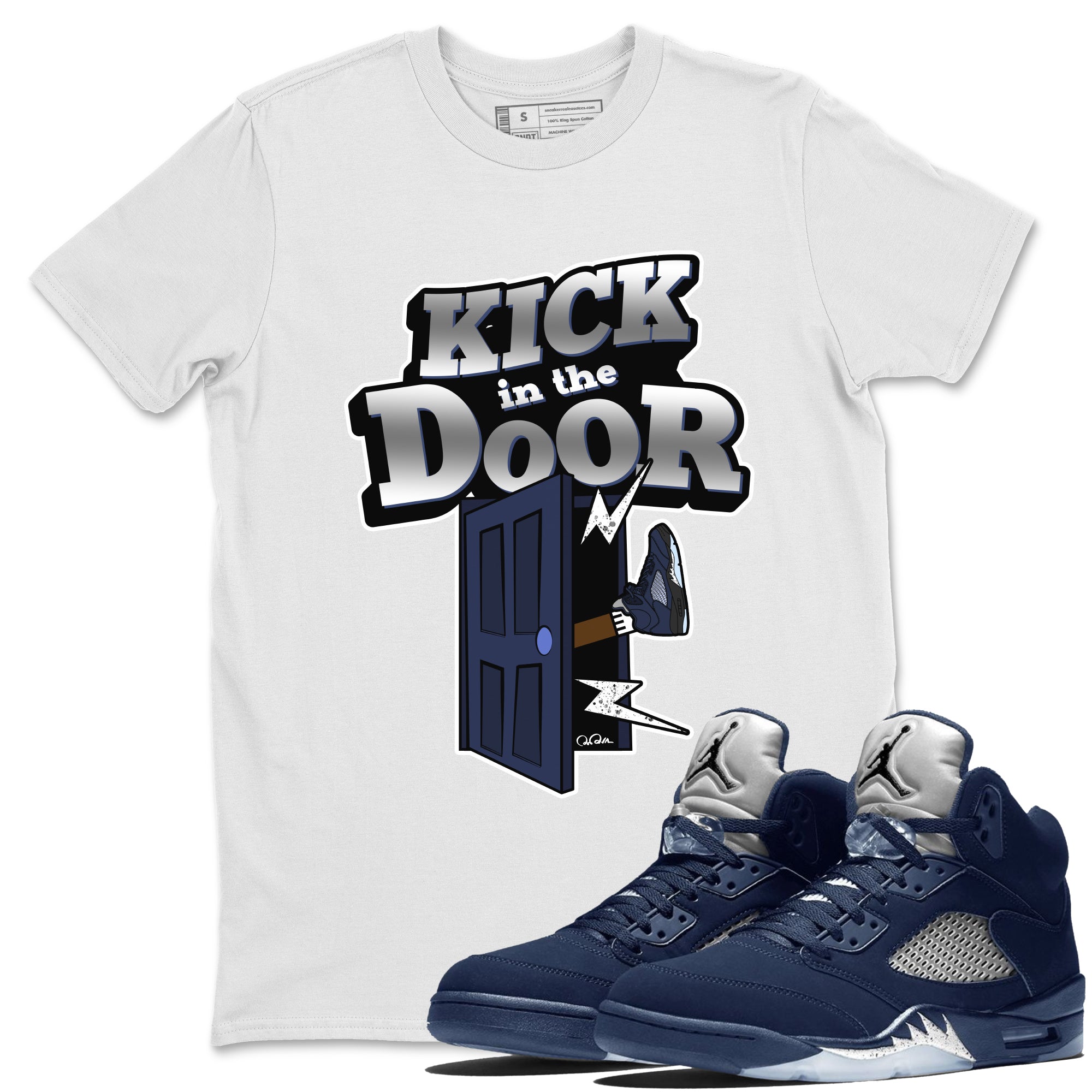 Air Jordan 5 Georgetown Sneaker Match Tees Kick In The Door Sneaker Tees AJ5 Georgetown Sneaker Release Tees Unisex Shirts White 1