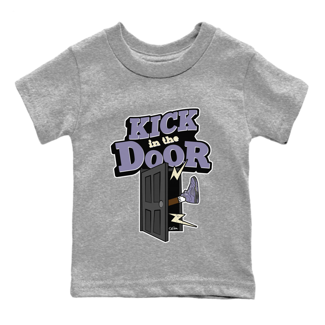 Air Jordan 5 Indigo Haze Sneaker Match Tees Kick In The Door Sneaker Tees AJ5 Indigo Haze Sneaker Release Tees Kids Shirts Heather Grey 2