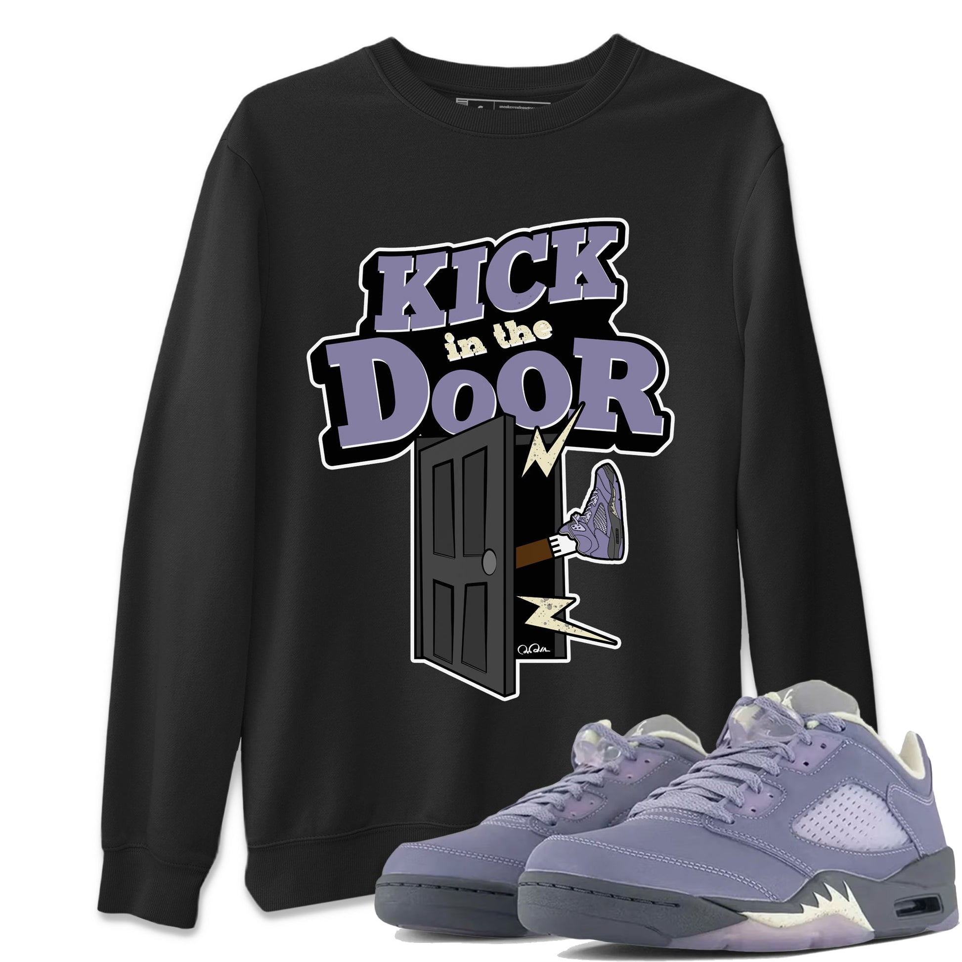 Air Jordan 5 Indigo Haze Sneaker Match Tees Kick In The Door Sneaker Tees AJ5 Indigo Haze Sneaker Release Tees Unisex Shirts Black 1