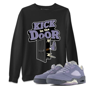 Air Jordan 5 Indigo Haze Sneaker Match Tees Kick In The Door Sneaker Tees AJ5 Indigo Haze Sneaker Release Tees Unisex Shirts Black 1
