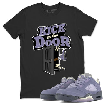 Air Jordan 5 Indigo Haze Sneaker Match Tees Kick In The Door Sneaker Tees AJ5 Indigo Haze Sneaker Release Tees Unisex Shirts Black 1