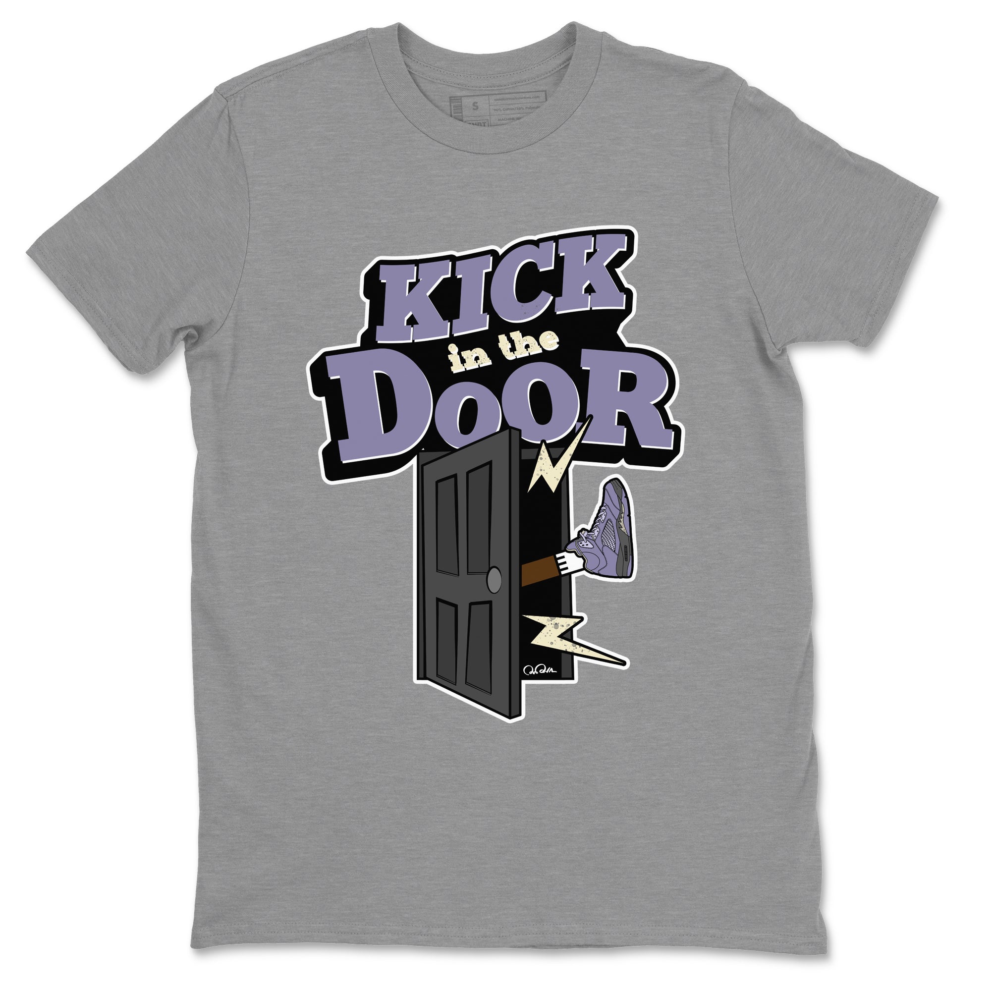 Air Jordan 5 Indigo Haze Sneaker Match Tees Kick In The Door Sneaker Tees AJ5 Indigo Haze Sneaker Release Tees Unisex Shirts Heather Grey 2