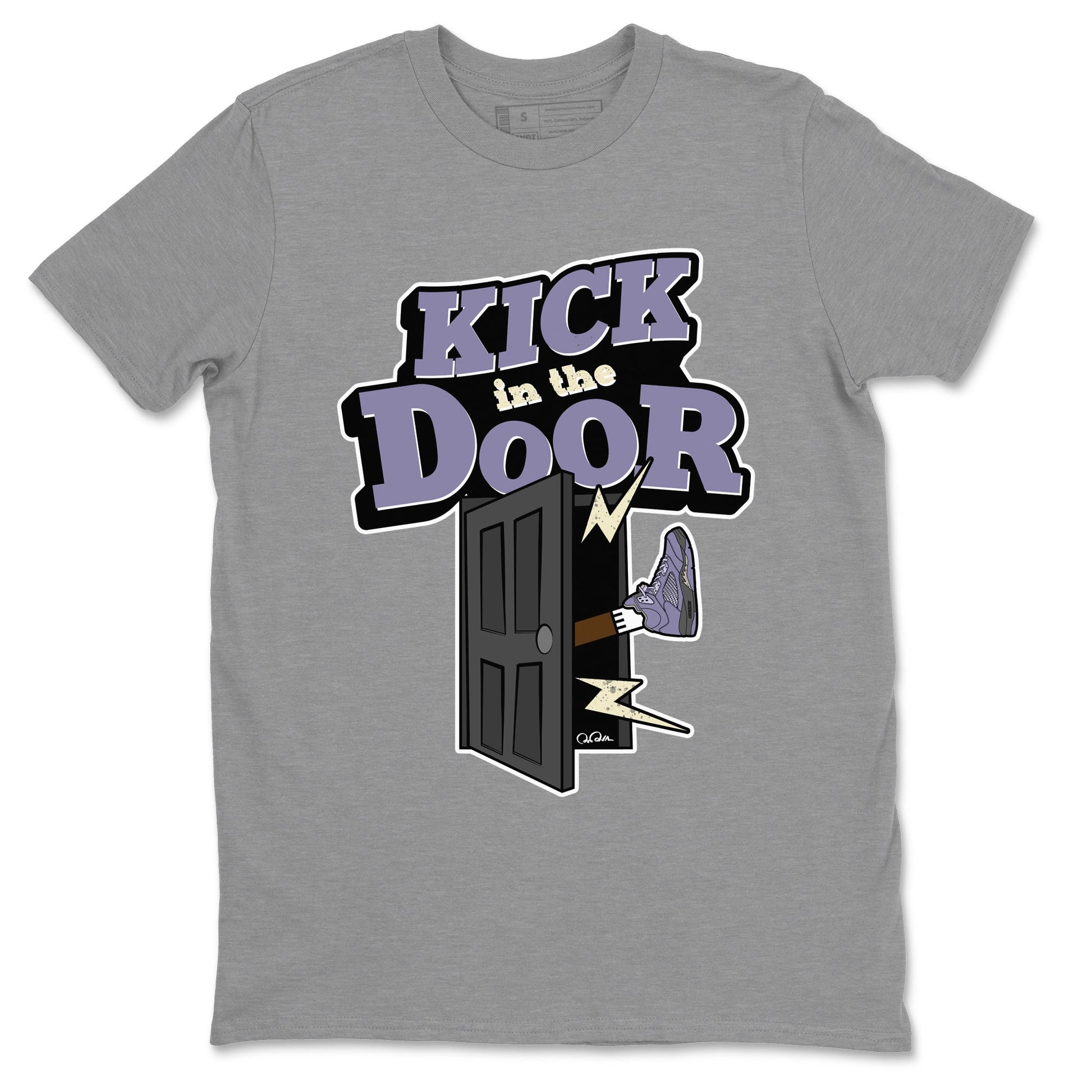 Air Jordan 5 Indigo Haze Sneaker Match Tees Kick In The Door Sneaker Tees AJ5 Indigo Haze Sneaker Release Tees Unisex Shirts Heather Grey 2