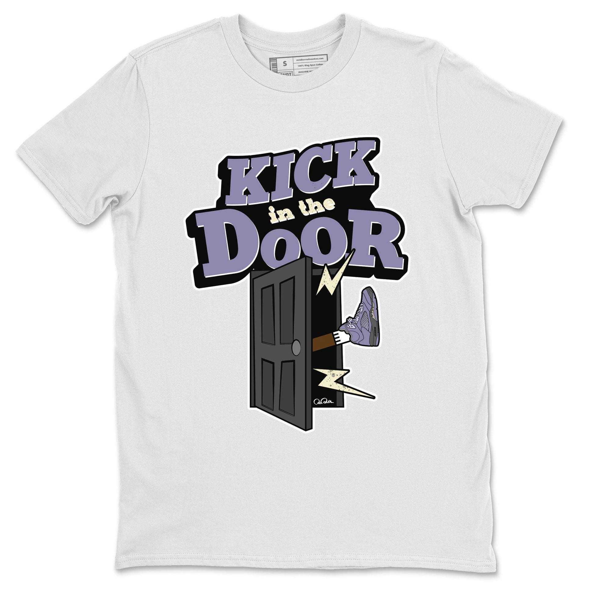 Air Jordan 5 Indigo Haze Sneaker Match Tees Kick In The Door Sneaker Tees AJ5 Indigo Haze Sneaker Release Tees Unisex Shirts White 2