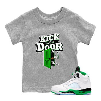 5s Lucky Green shirt to match jordans Kick In The Door sneaker tees Air Jordan 5 Lucky Green SNRT Sneaker Release Tees Baby Toddler Heather Grey 1 T-Shirt