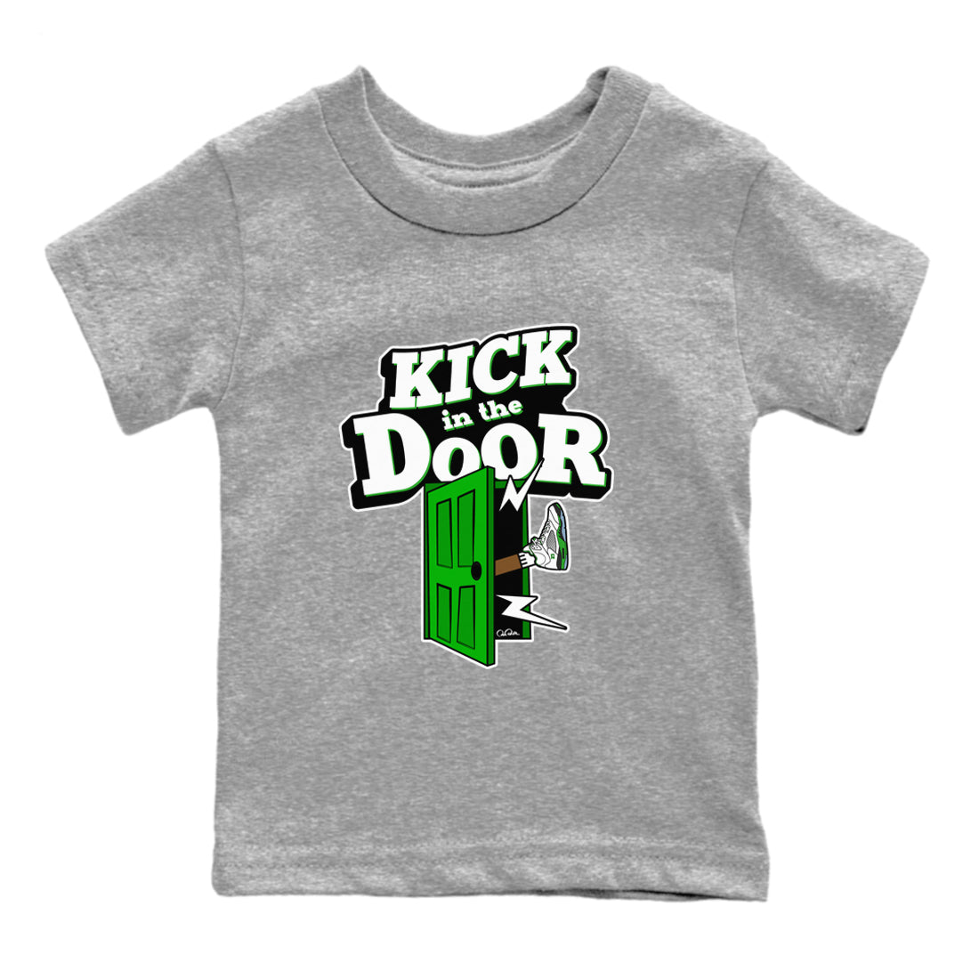 5s Lucky Green shirt to match jordans Kick In The Door sneaker tees Air Jordan 5 Lucky Green SNRT Sneaker Release Tees Baby Toddler Heather Grey 2 T-Shirt