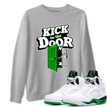 5s Lucky Green shirt to match jordans Kick In The Door sneaker tees Air Jordan 5 Lucky Green SNRT Sneaker Release Tees Unisex Heather Grey 1 T-Shirt