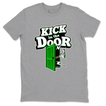 5s Lucky Green shirt to match jordans Kick In The Door sneaker tees Air Jordan 5 Lucky Green SNRT Sneaker Release Tees Unisex Heather Grey 2 T-Shirt