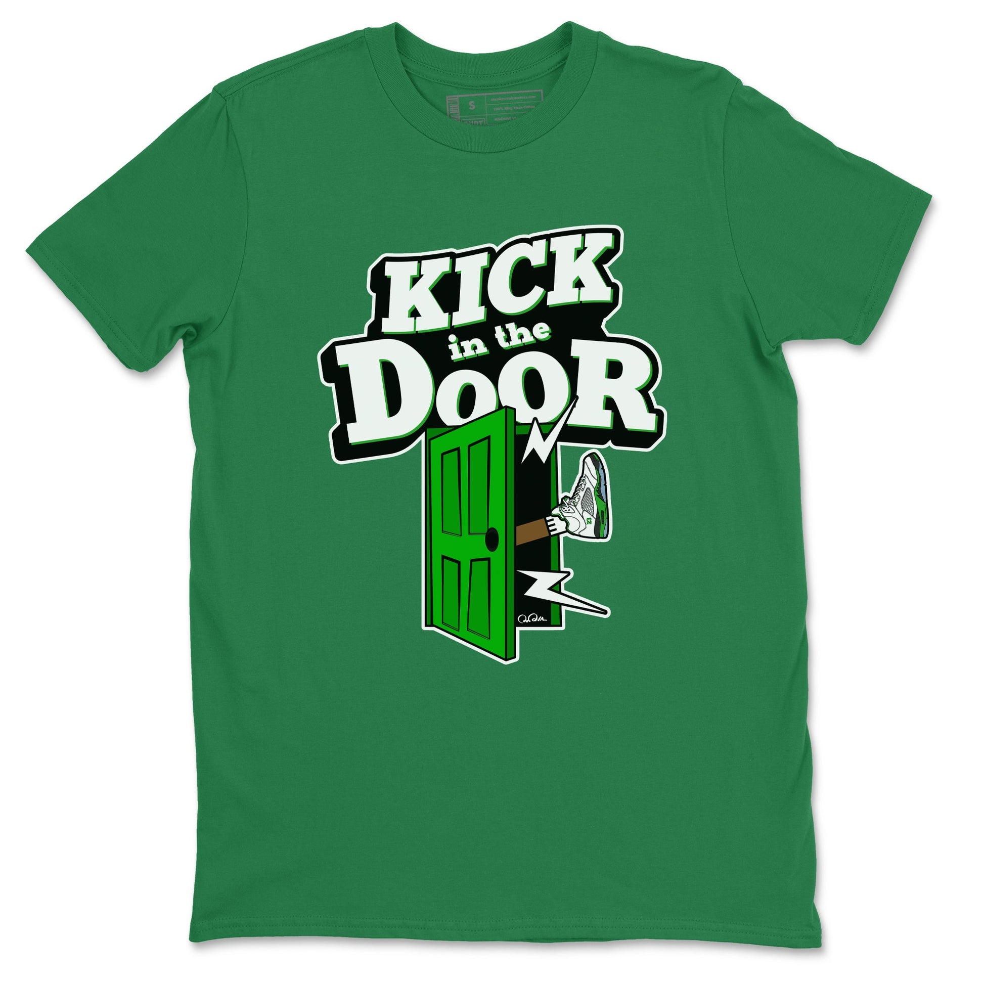5s Lucky Green shirt to match jordans Kick In The Door sneaker tees Air Jordan 5 Lucky Green SNRT Sneaker Release Tees Unisex Kelly Green 2 T-Shirt