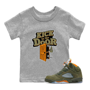 5s Olive shirt to match jordans Kick In The Door sneaker tees Air Jordan 5 Olive SNRT sneaker release tees baby toddler Heather Grey 1 cotton Shirt