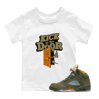 5s Olive shirt to match jordans Kick In The Door sneaker tees Air Jordan 5 Olive SNRT sneaker release tees baby toddler White 1 cotton Shirt