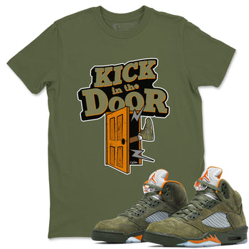 5s Olive shirt to match jordans Kick In The Door sneaker tees Air Jordan 5 Olive SNRT Sneaker Release Tees unisex cotton Military Green 1 crew neck shirt