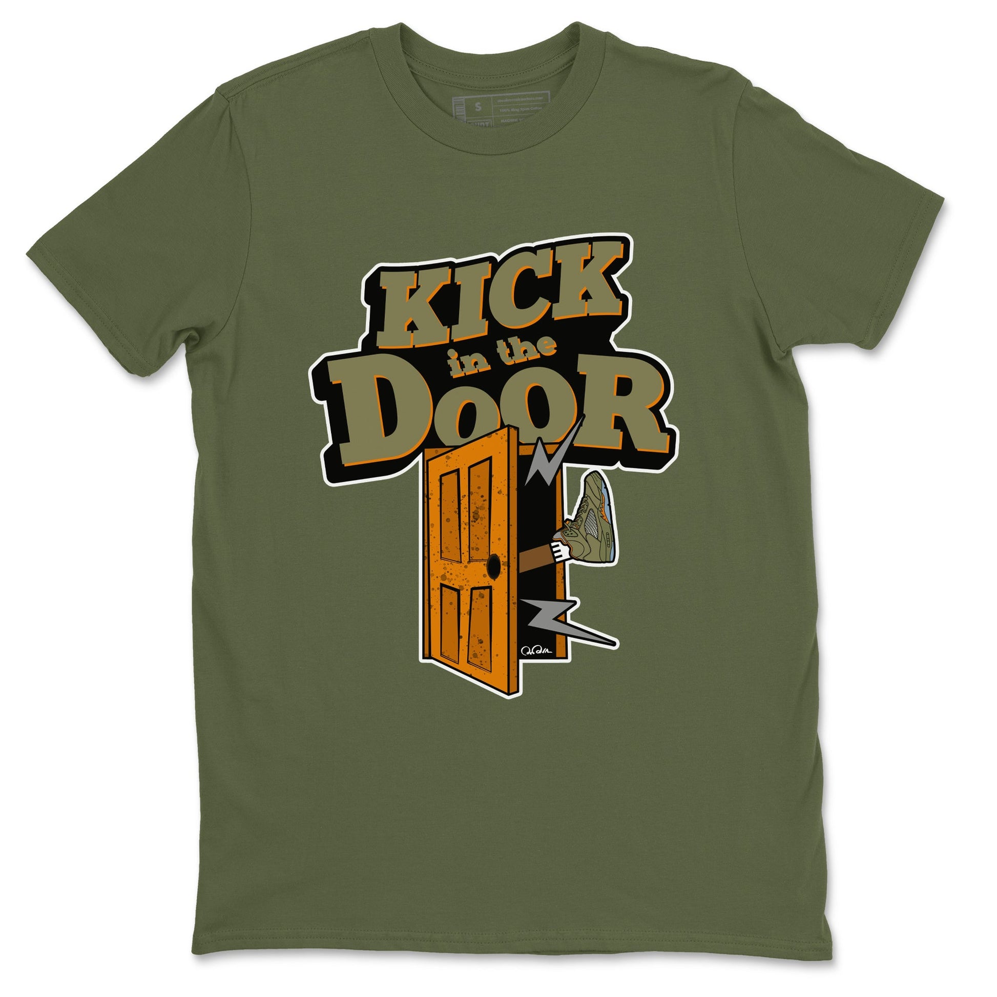 5s Olive shirt to match jordans Kick In The Door sneaker tees Air Jordan 5 Olive SNRT Sneaker Release Tees unisex cotton Military Green 2 crew neck shirt