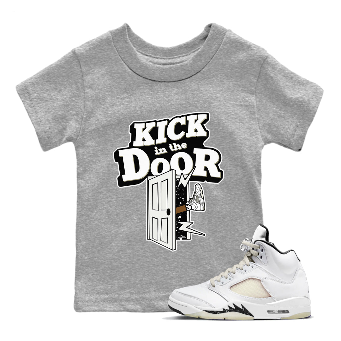 5s Sail shirt to match jordans Kick In The Door sneaker tees Air Jordan 5 Sail SNRT sneaker release tees baby toddler Heather Grey 1 cotton Shirt