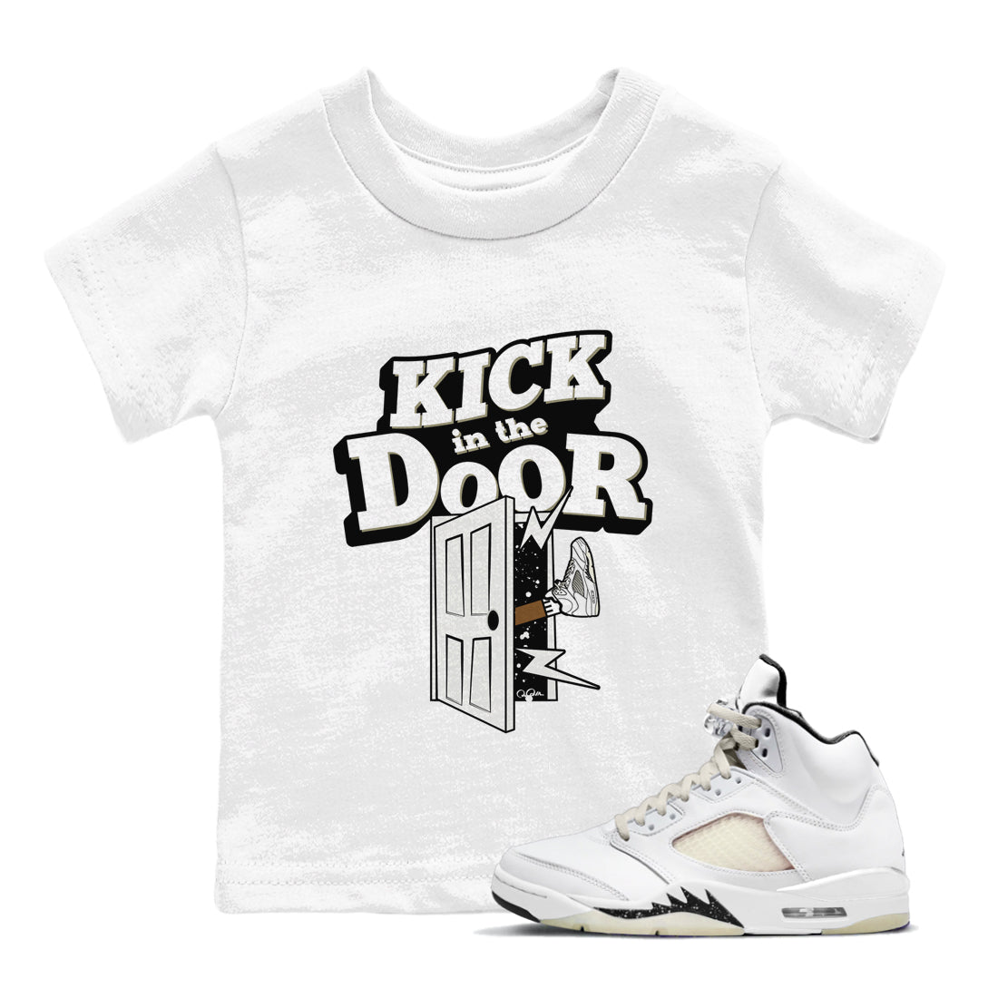 5s Sail shirt to match jordans Kick In The Door sneaker tees Air Jordan 5 Sail SNRT sneaker release tees baby toddler White 1 cotton Shirt