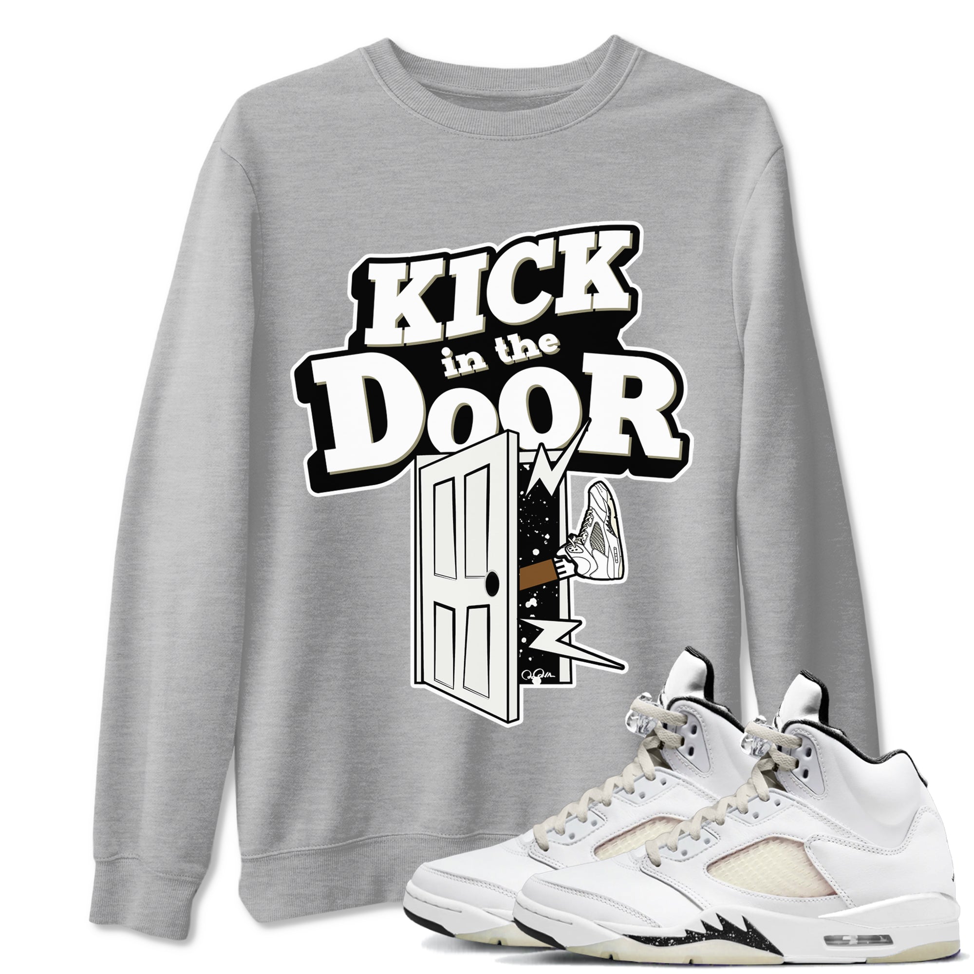 5s Sail shirt to match jordans Kick In The Door sneaker tees Air Jordan 5 Sail SNRT Sneaker Release Tees unisex cotton Heather Grey 1 crew neck shirt