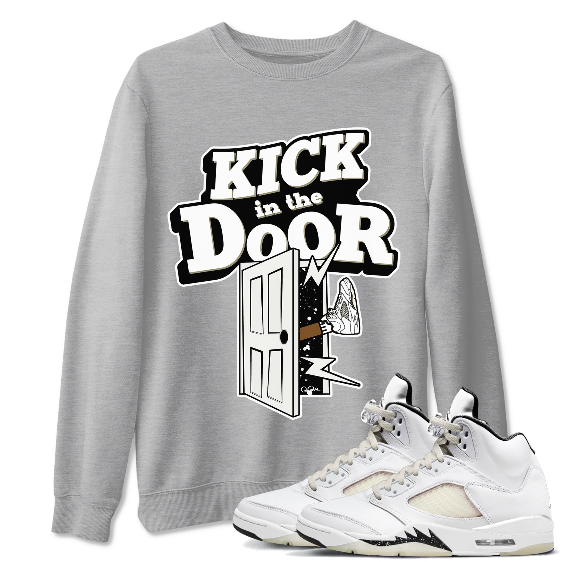 5s Sail shirt to match jordans Kick In The Door sneaker tees Air Jordan 5 Sail SNRT Sneaker Release Tees unisex cotton Heather Grey 1 crew neck shirt