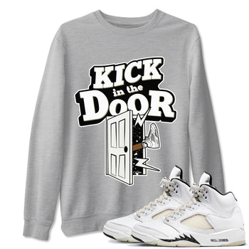 5s Sail shirt to match jordans Kick In The Door sneaker tees Air Jordan 5 Sail SNRT Sneaker Release Tees unisex cotton Heather Grey 1 crew neck shirt