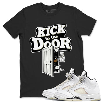 5s Sail shirt to match jordans Kick In The Door sneaker tees Air Jordan 5 Sail SNRT Sneaker Release Tees unisex cotton Black 1 crew neck shirt