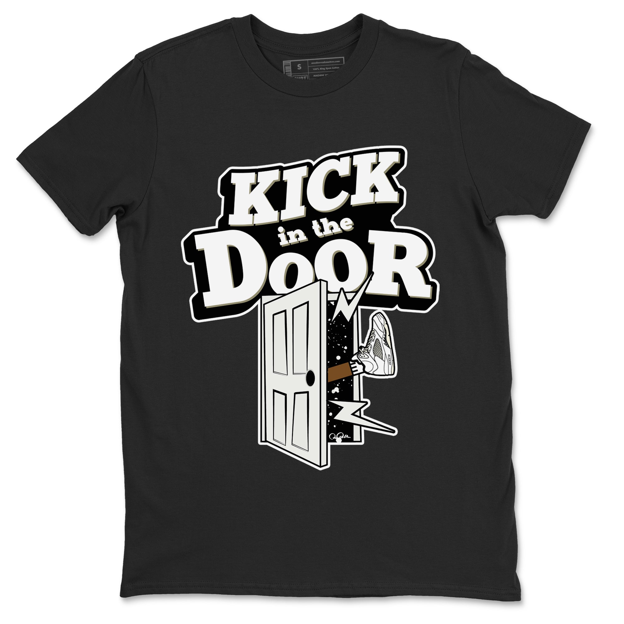5s Sail shirt to match jordans Kick In The Door sneaker tees Air Jordan 5 Sail SNRT Sneaker Release Tees unisex cotton Black 2 crew neck shirt