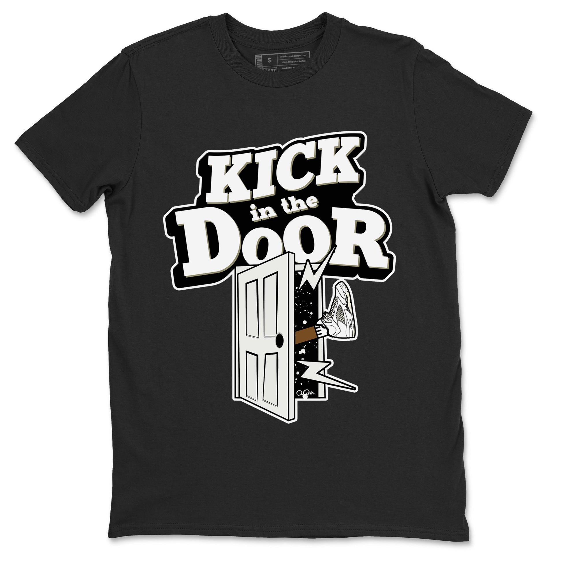 5s Sail shirt to match jordans Kick In The Door sneaker tees Air Jordan 5 Sail SNRT Sneaker Release Tees unisex cotton Black 2 crew neck shirt