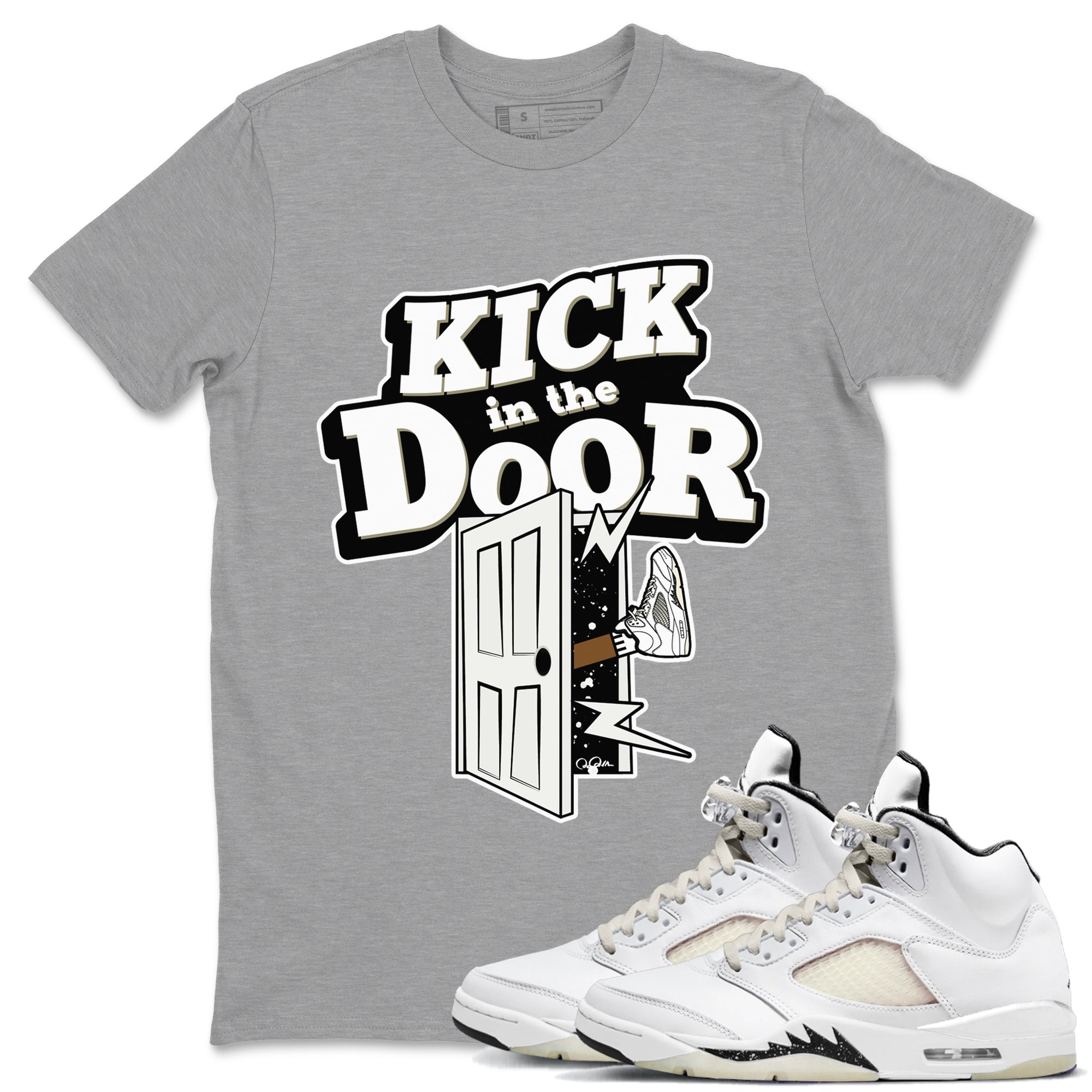 5s Sail shirt to match jordans Kick In The Door sneaker tees Air Jordan 5 Sail SNRT Sneaker Release Tees unisex cotton Heather Grey 1 crew neck shirt