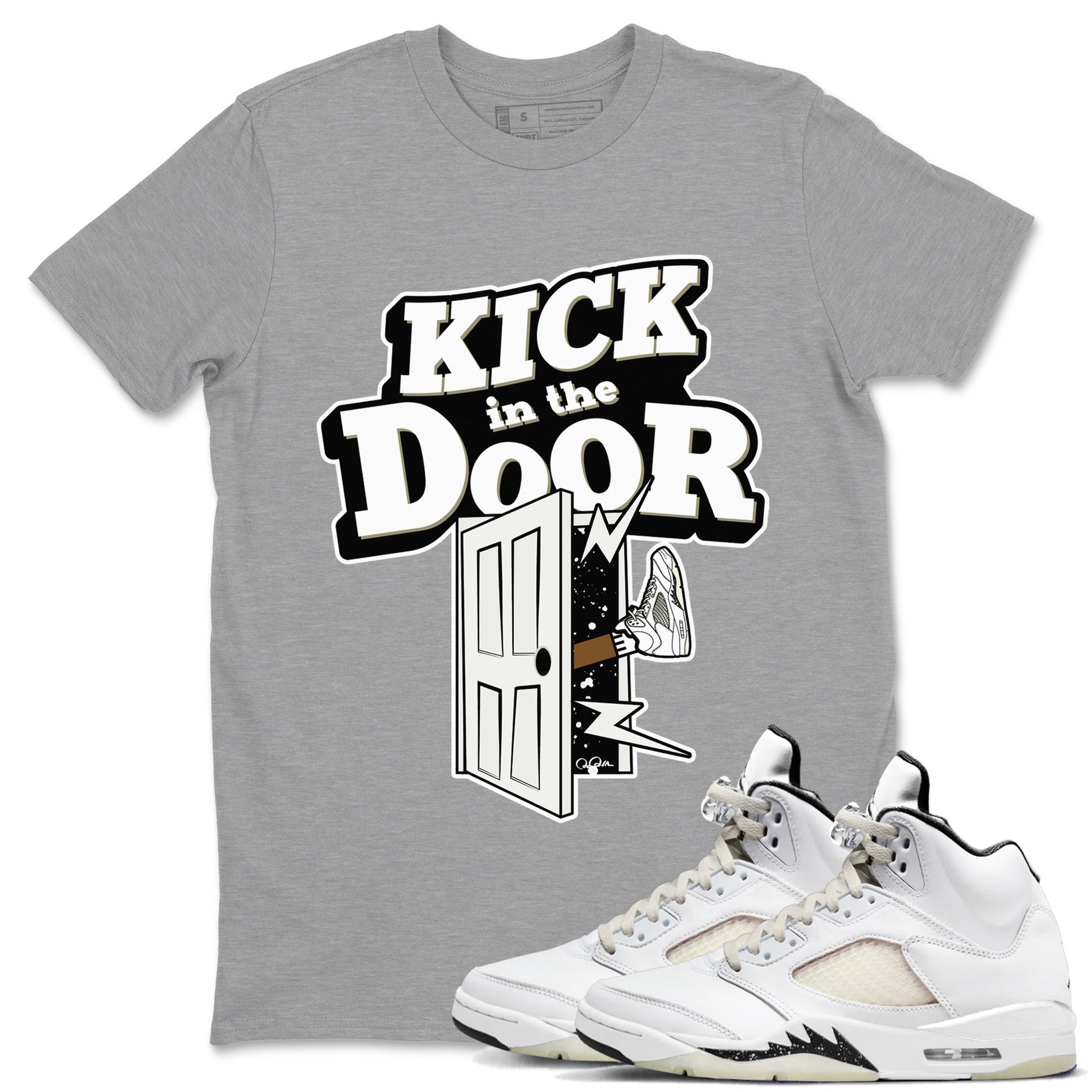 5s Sail shirt to match jordans Kick In The Door sneaker tees Air Jordan 5 Sail SNRT Sneaker Release Tees unisex cotton Heather Grey 1 crew neck shirt