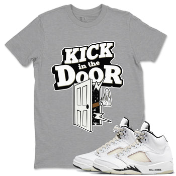 5s Sail shirt to match jordans Kick In The Door sneaker tees Air Jordan 5 Sail SNRT Sneaker Release Tees unisex cotton Heather Grey 1 crew neck shirt