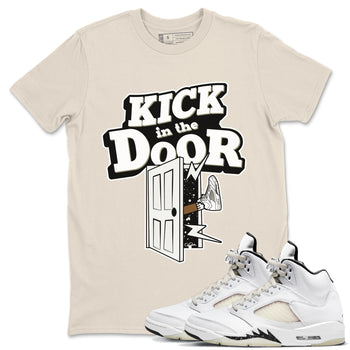 5s Sail shirt to match jordans Kick In The Door sneaker tees Air Jordan 5 Sail SNRT Sneaker Release Tees unisex cotton Natural 1 crew neck shirt