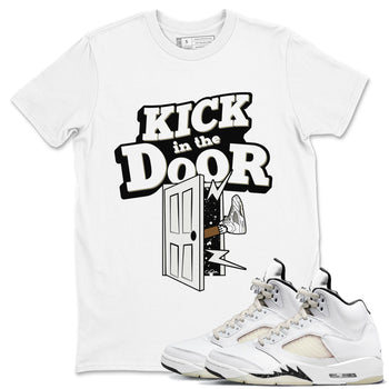 5s Sail shirt to match jordans Kick In The Door sneaker tees Air Jordan 5 Sail SNRT Sneaker Release Tees unisex cotton White 1 crew neck shirt