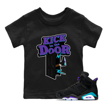Air Jordan 6 Aqua Sneaker Match Tees Kick In The Door Sneaker Tees AJ6 Aqua Sneaker Release Tees Kids Shirts Black 1