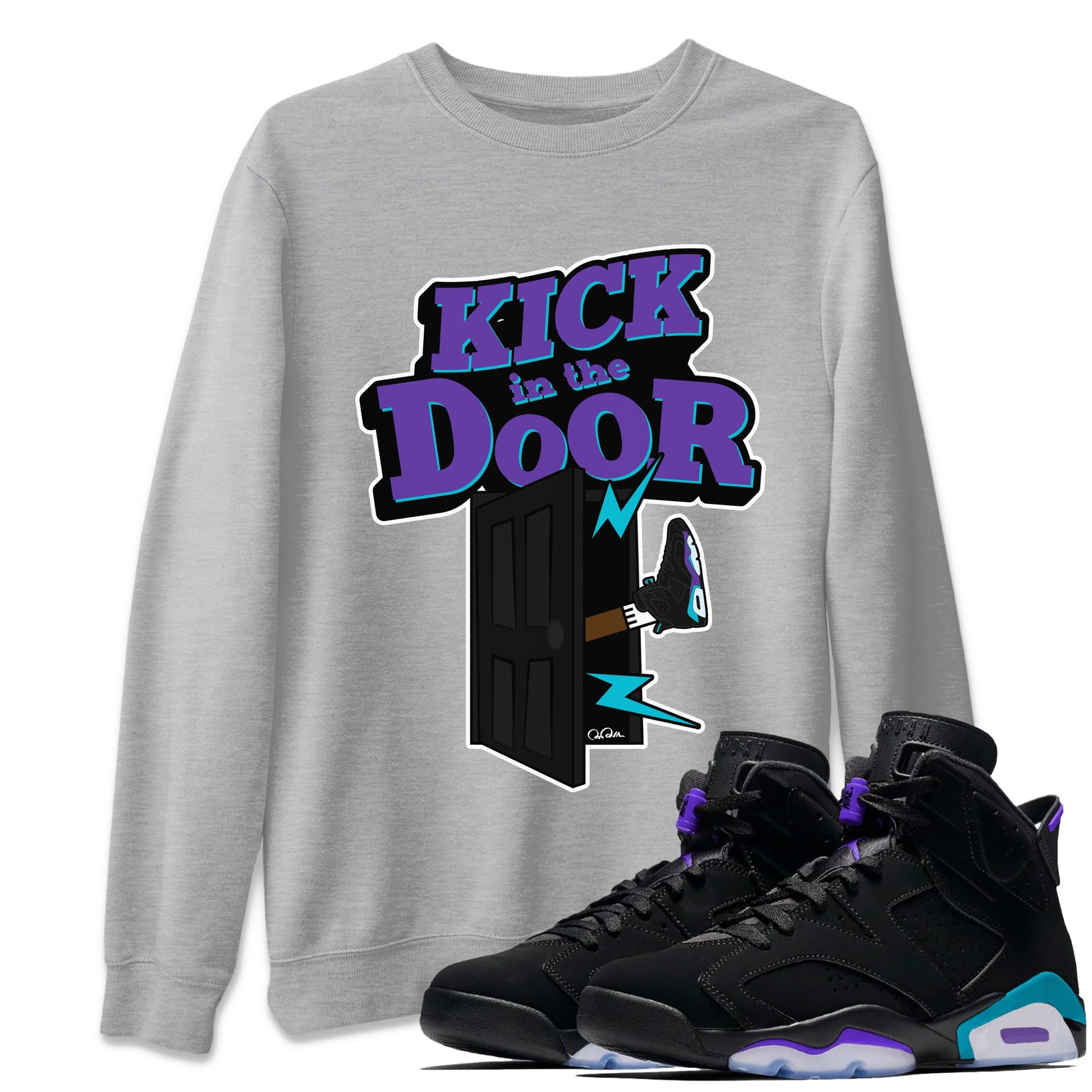 Air Jordan 6 Aqua Sneaker Match Tees Kick In The Door Sneaker Tees AJ6 Aqua Sneaker Release Tees Unisex Shirts Heather Grey 1