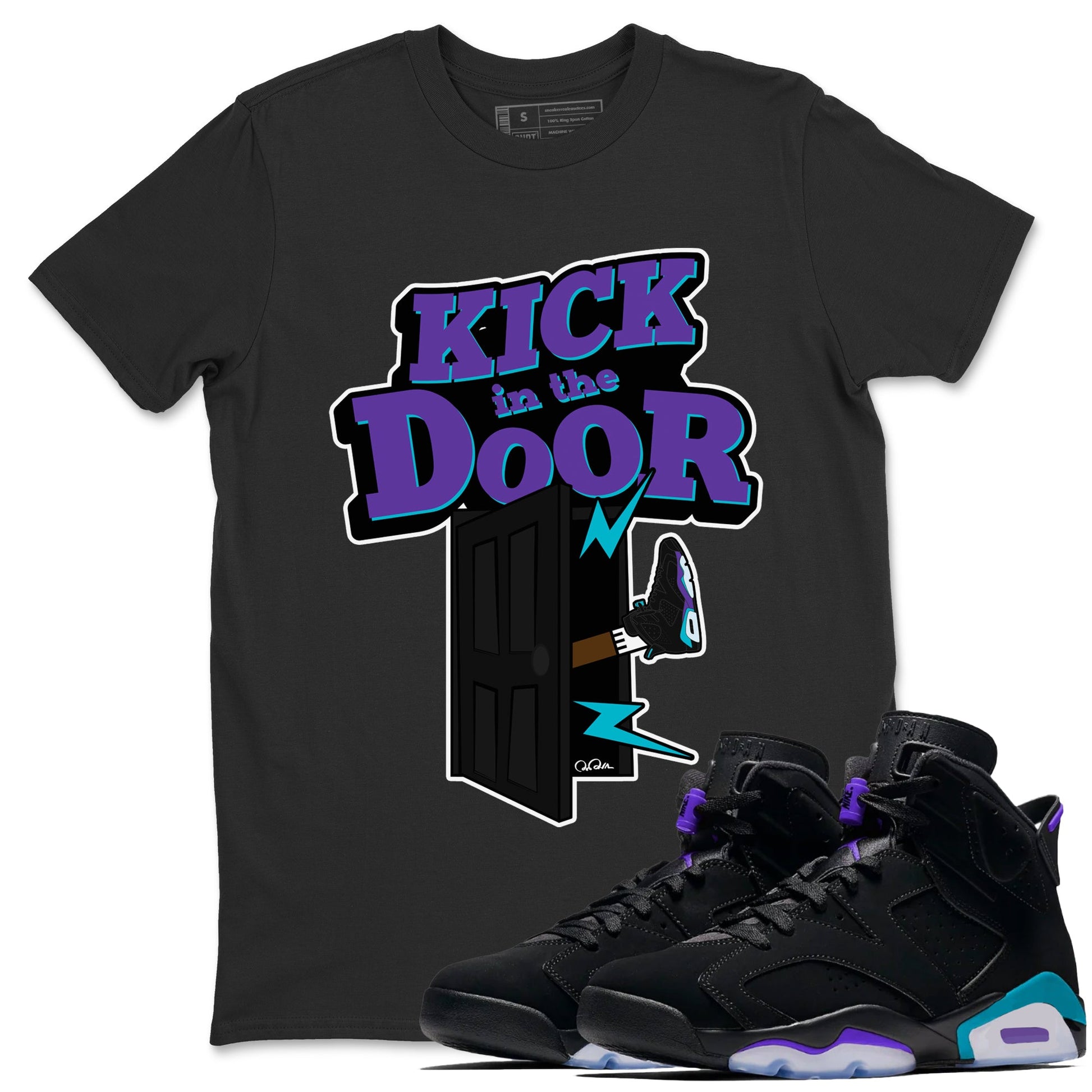 Air Jordan 6 Aqua Sneaker Match Tees Kick In The Door Sneaker Tees AJ6 Aqua Sneaker Release Tees Unisex Shirts Black 1