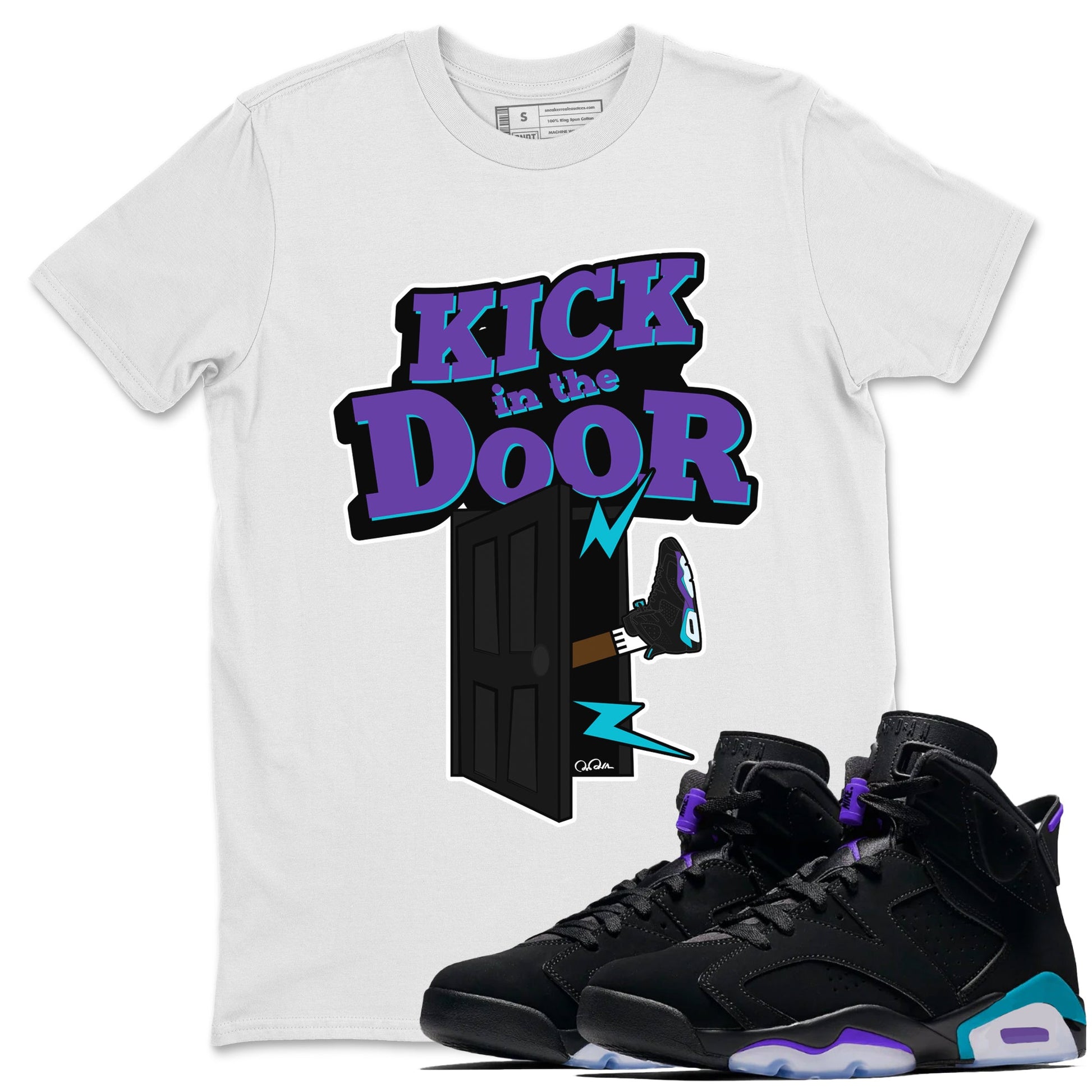Air Jordan 6 Aqua Sneaker Match Tees Kick In The Door Sneaker Tees AJ6 Aqua Sneaker Release Tees Unisex Shirts White 1