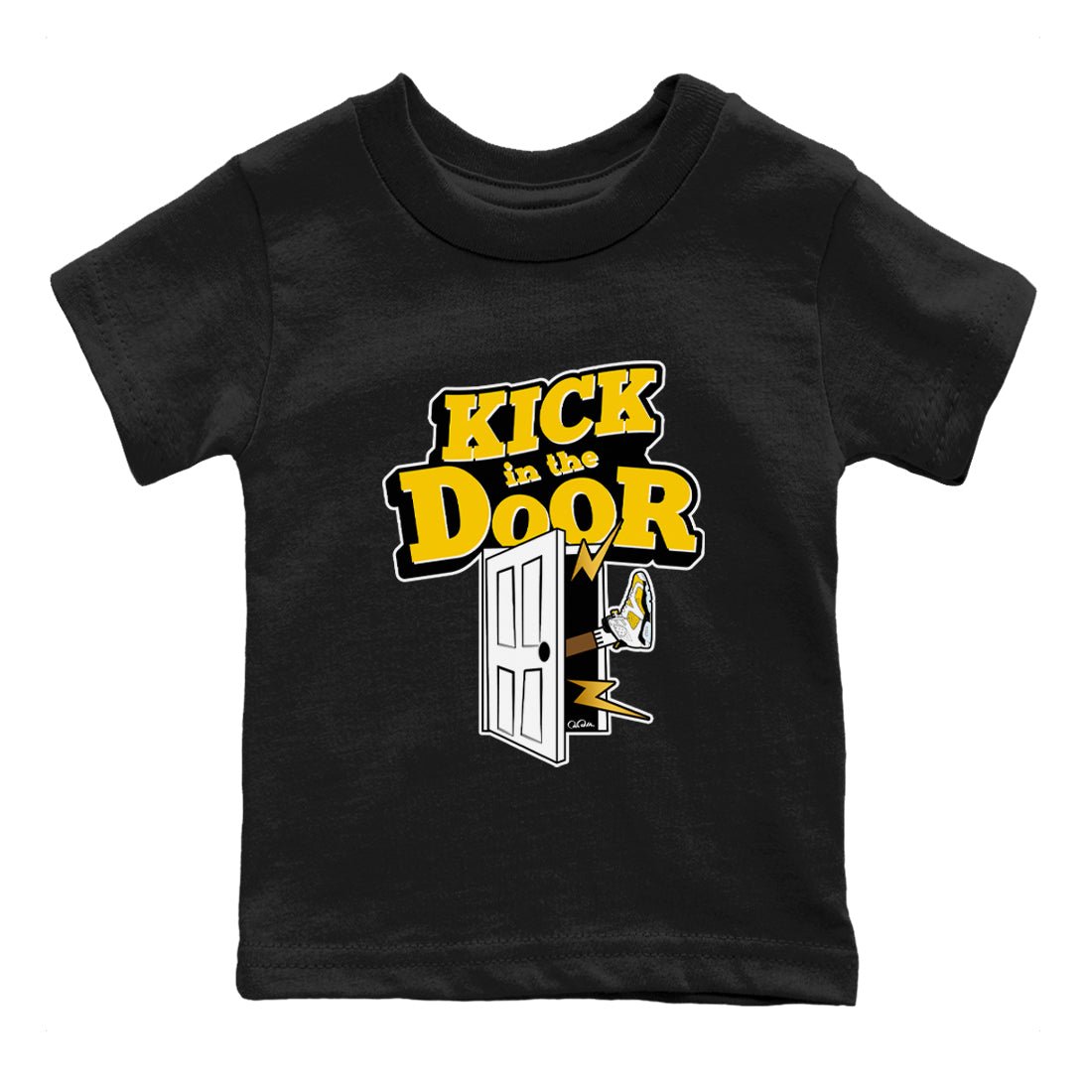 Air Jordan 6 Yellow Ochre shirt to match jordans Kick In The Door sneaker tees AJ6 Yellow Ochre SNRT Sneaker Release Tees Baby Toddler Black 2 T-Shirt
